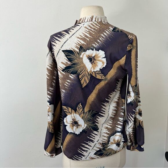 Vintage 1970s Mock Side Button Neck Tropical Hawaiian Blouse - Picture 3 of 11